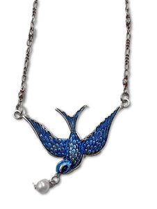 Bluebird with Pearl Necklace