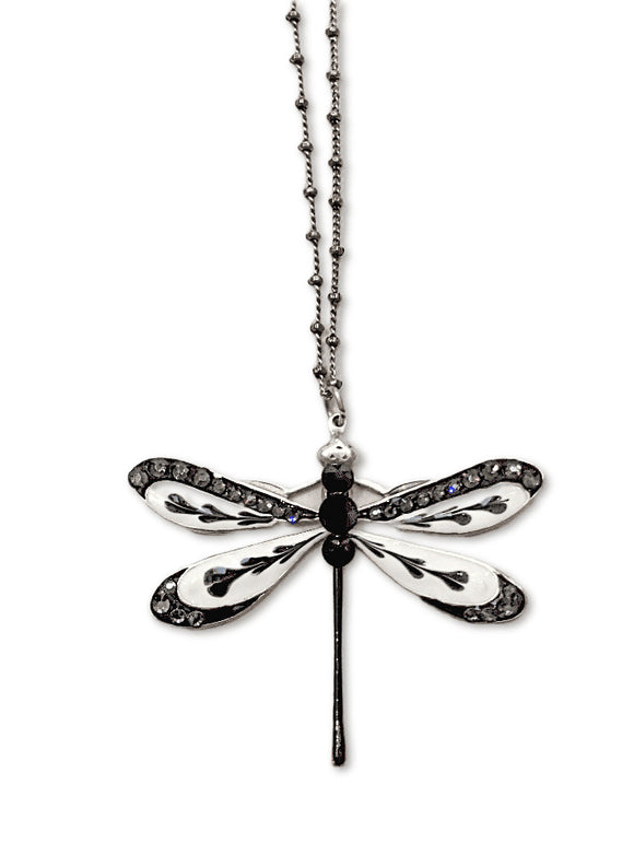 Black and White Dragonfly Necklace